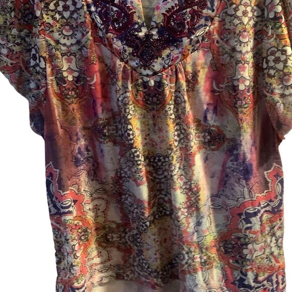 Pre Owned Women's Apt 9 Floral Flowing Blouse Sz XL Embrace Your Inner Hippie - Picture 9 of 9